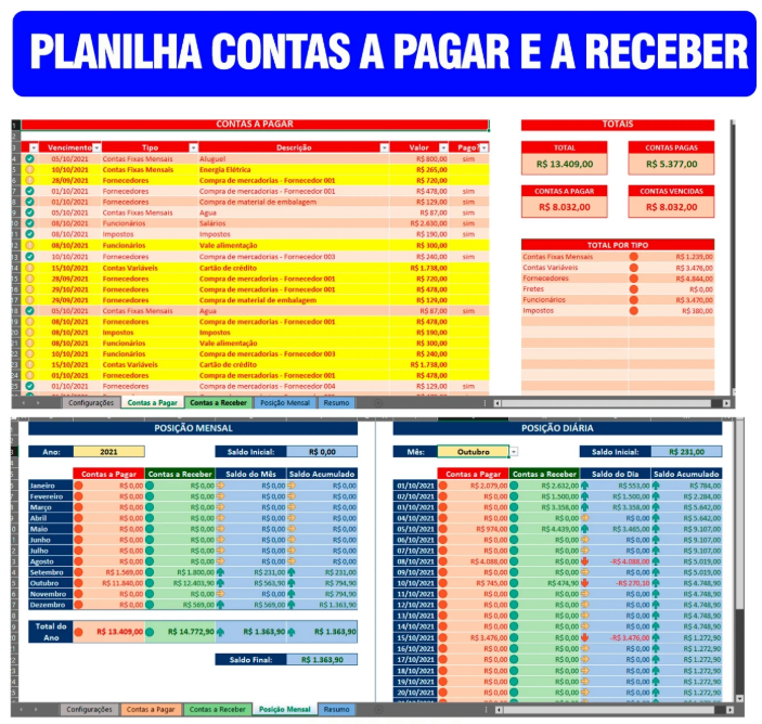 Planilha de Controle Contas a Pagar e Receber (Atualizado)